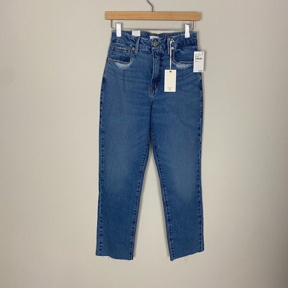 Good American Good Vintage Distressed High Rise Jeans Womens 0/25 Blue NWT - Picture 3 of 9